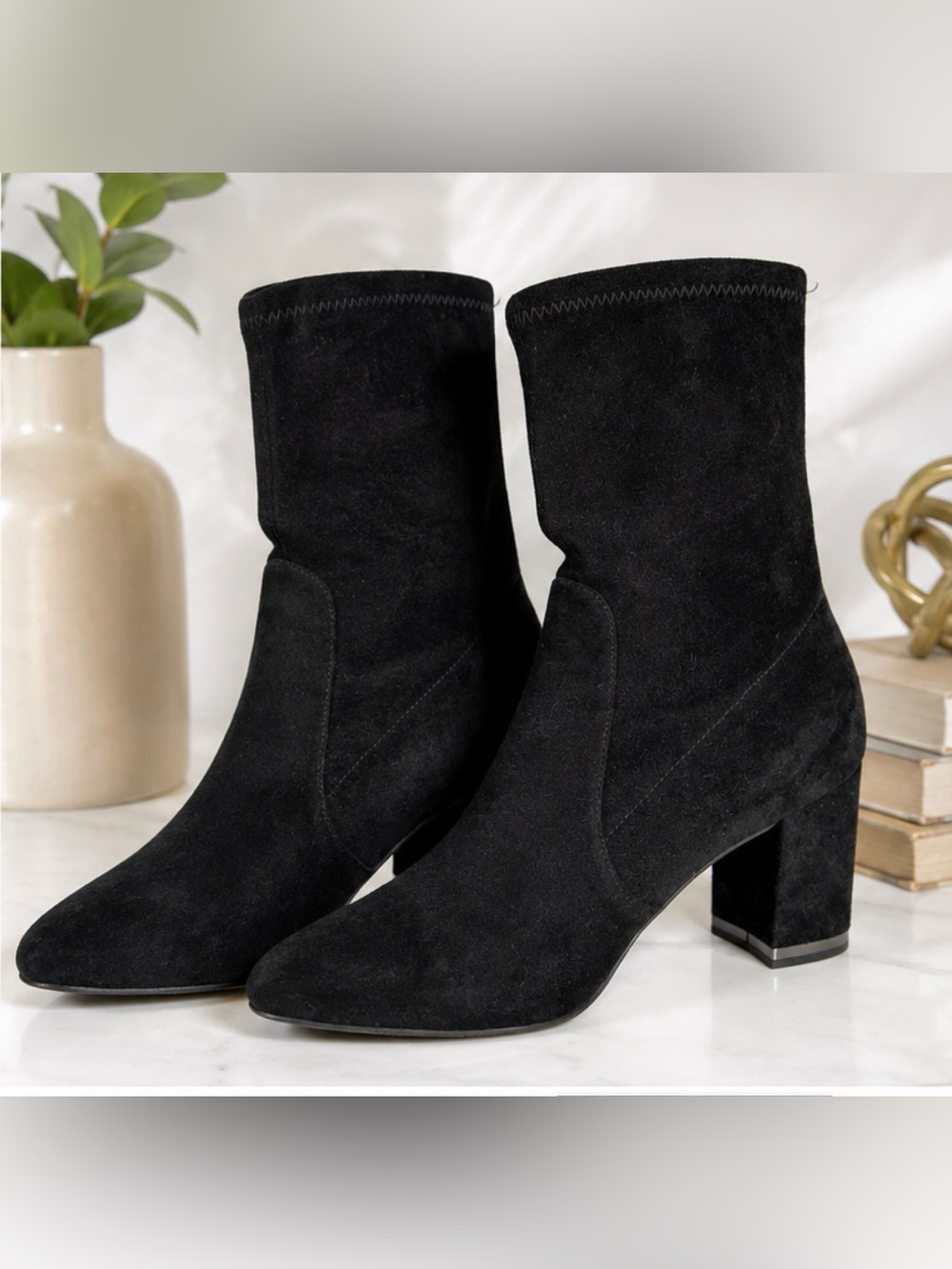Stuart Weitzman Black Suede Heeled Boots